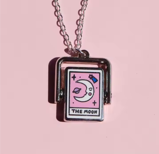 Collar de Tarot de Sol y Luna Esmaltado Rectangular por Ambos Lados para Mujer | plata 18"