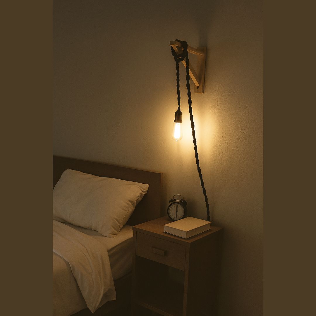 Velador de Pared Tejido con Mensula de madera
